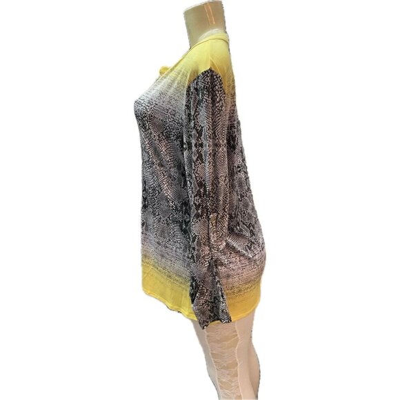 Dana Buchman L Black Faded Snake Print Yellow Accent Button Long Sleeve Shirt - Picture 5 of 6